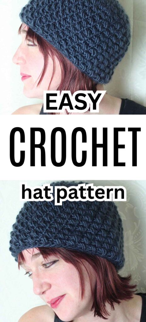 photos of a blue crochet hat