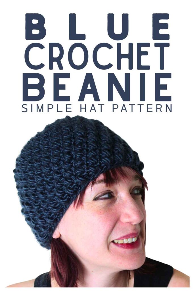 photo of a young woman wearing a blue crochet beanie