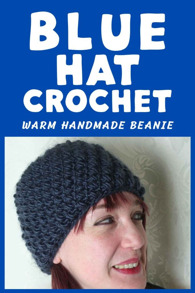 photo of young woman wearing a blue crochet hat