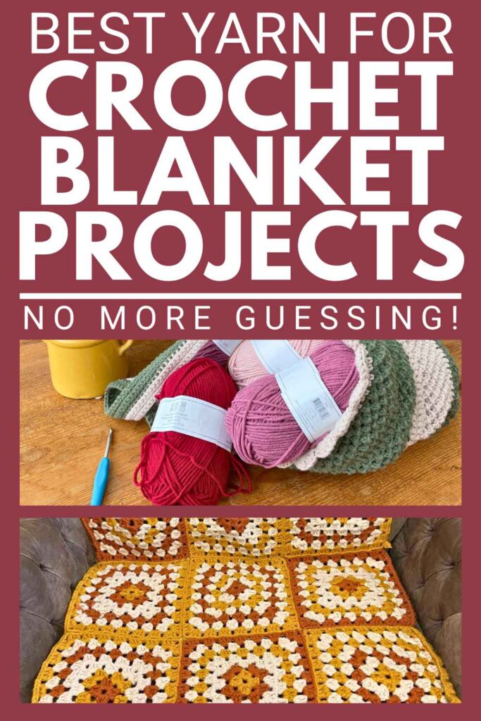 photo of yarn above a photo of a crochet blanket