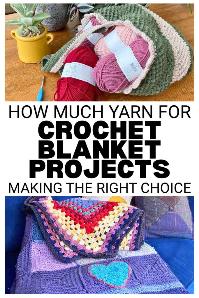 photo of crochet yarn above a photo of crochet blankets