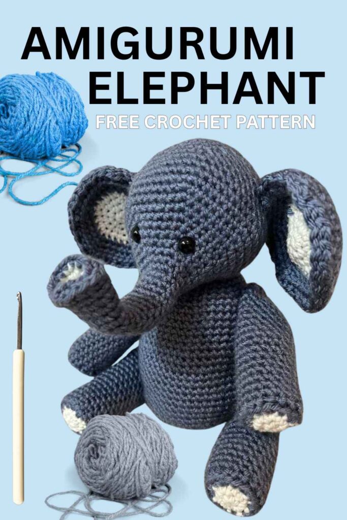 PHOTO of crochet elephant on a blue background