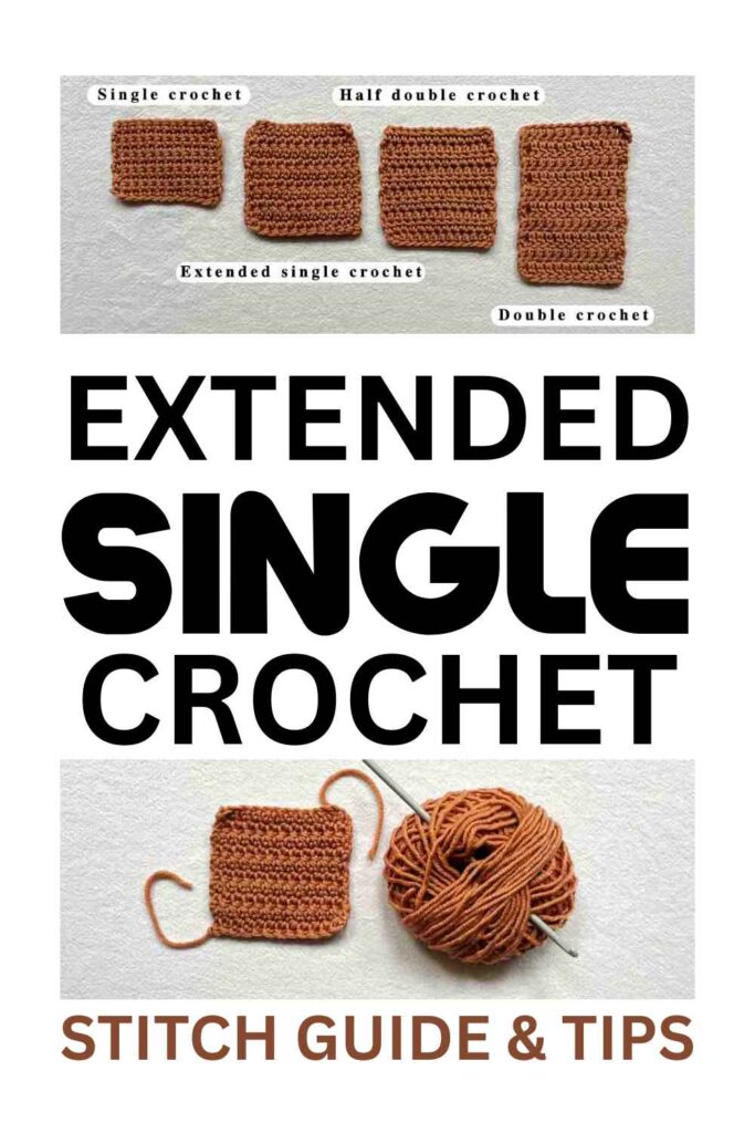 photo of crochet stitch samples including extended single crochet