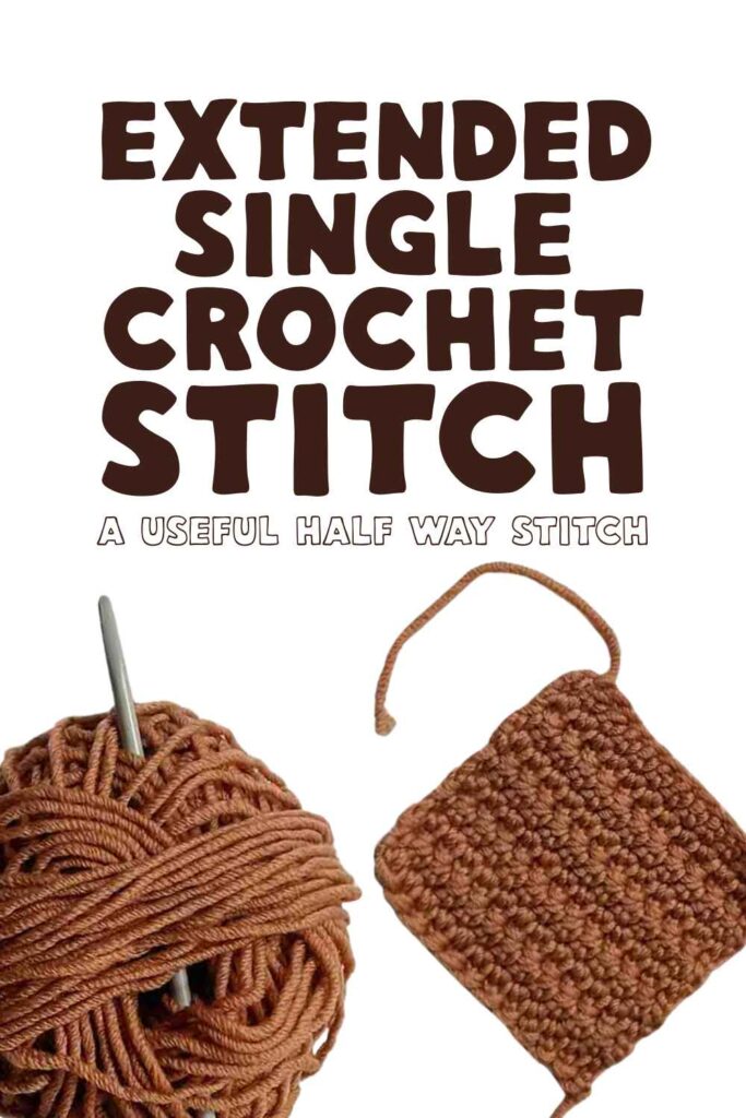 photo of brown yarn and extended single crochet square