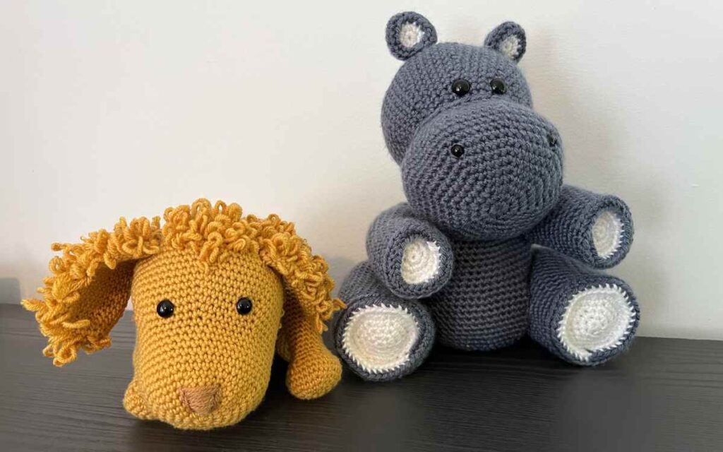 crochet hippo and cockapoo puppy