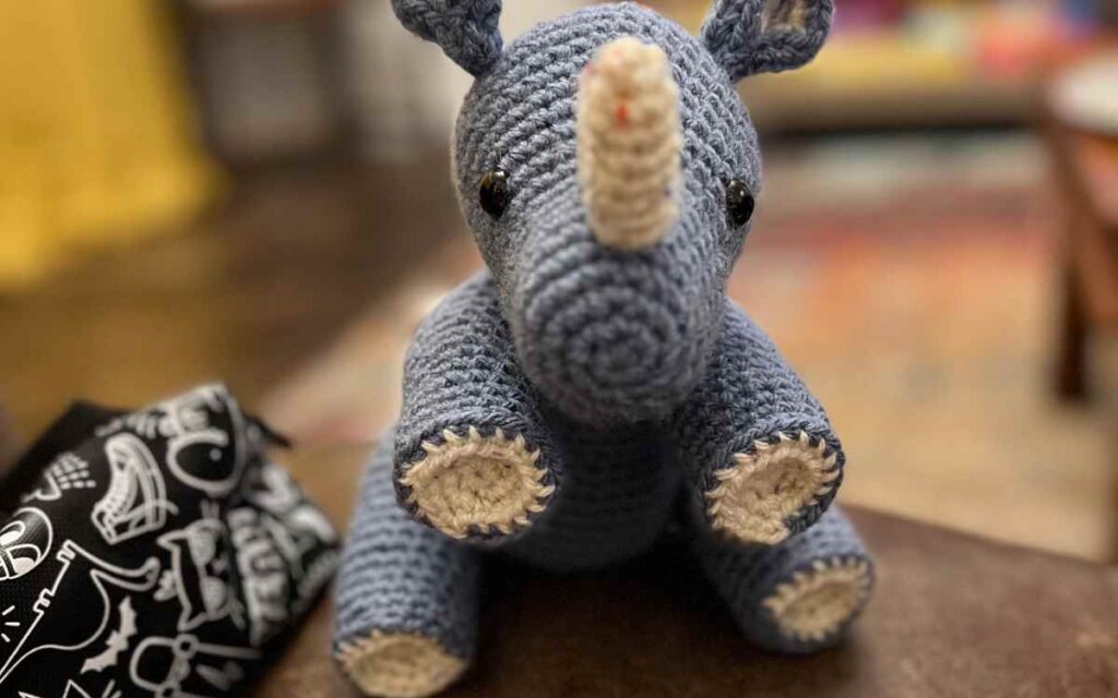 crochet rhino sewing together
