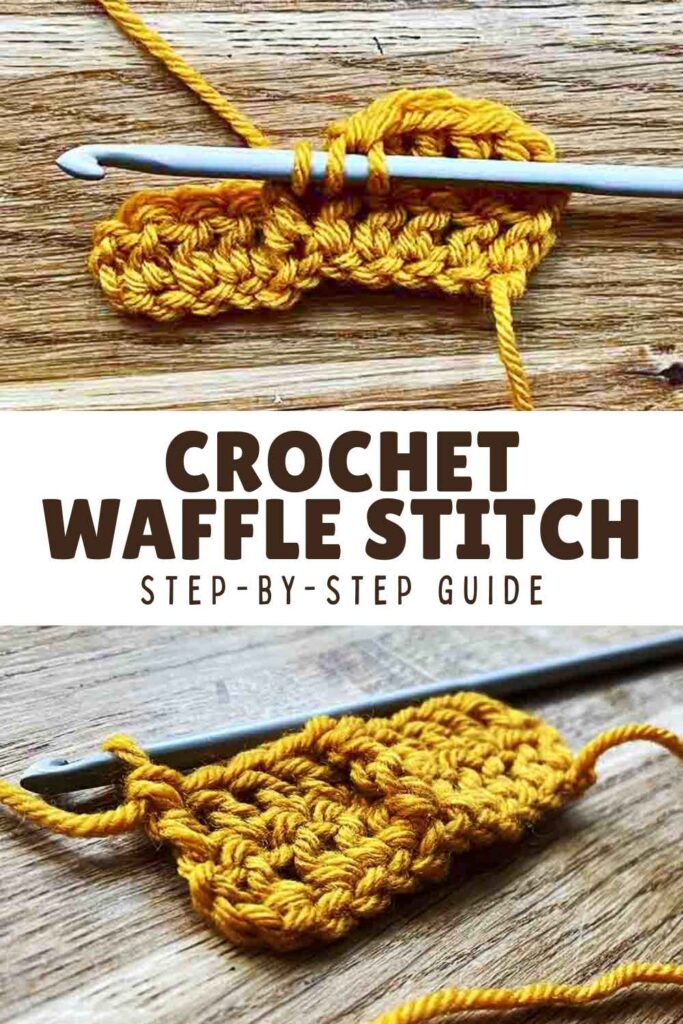photo of crochet waffle stitch sample with crochet hook
