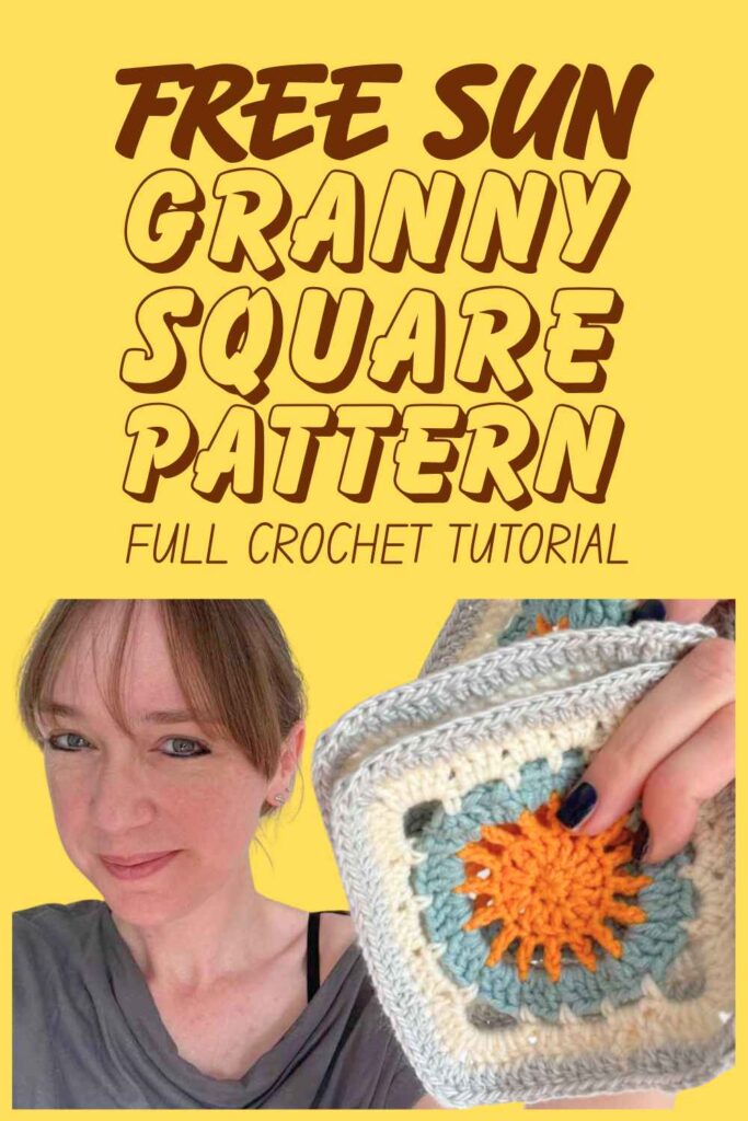 photo of a young woman holding crochet sun granny squares