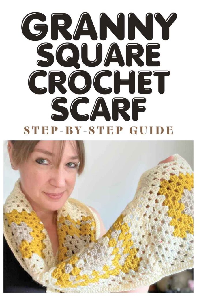 photo of granny square crochet scarf