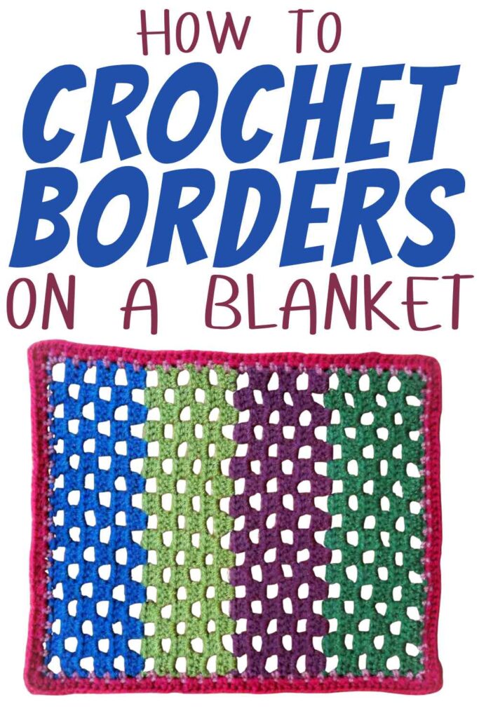 photo of a crochet blanket with a red crochet border
