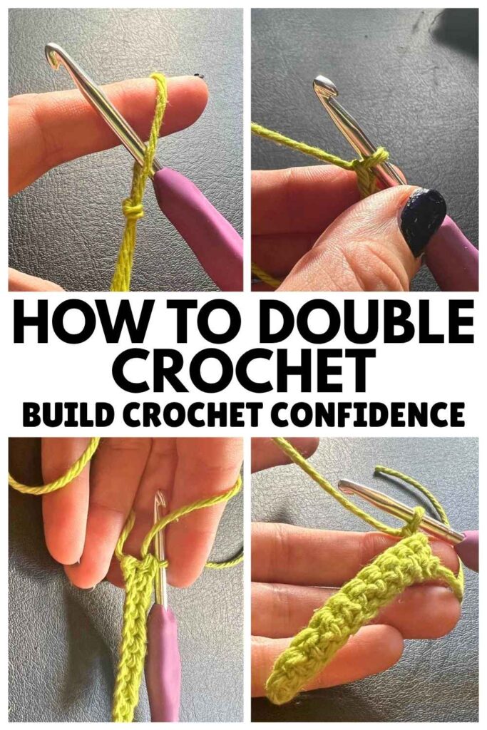 photos of crochet stitches being worked by hand