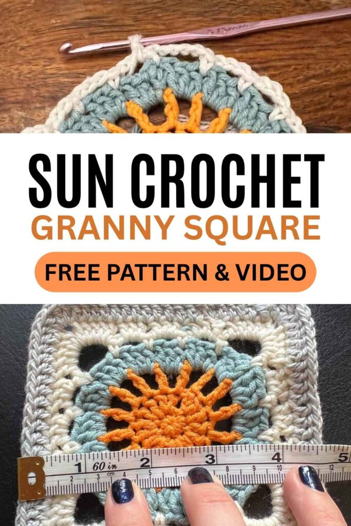 photos of a sun crochet granny square