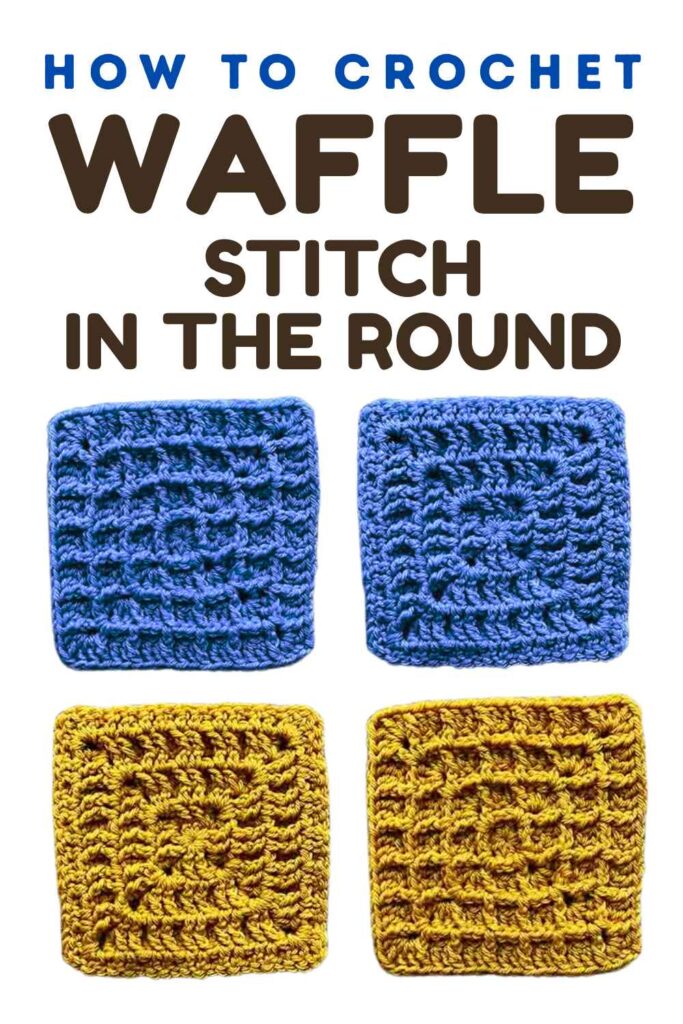 photo of crochet waffle stitch granny squares in the round