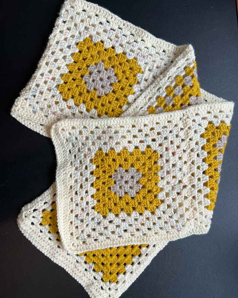 sewing border for the granny square scarf