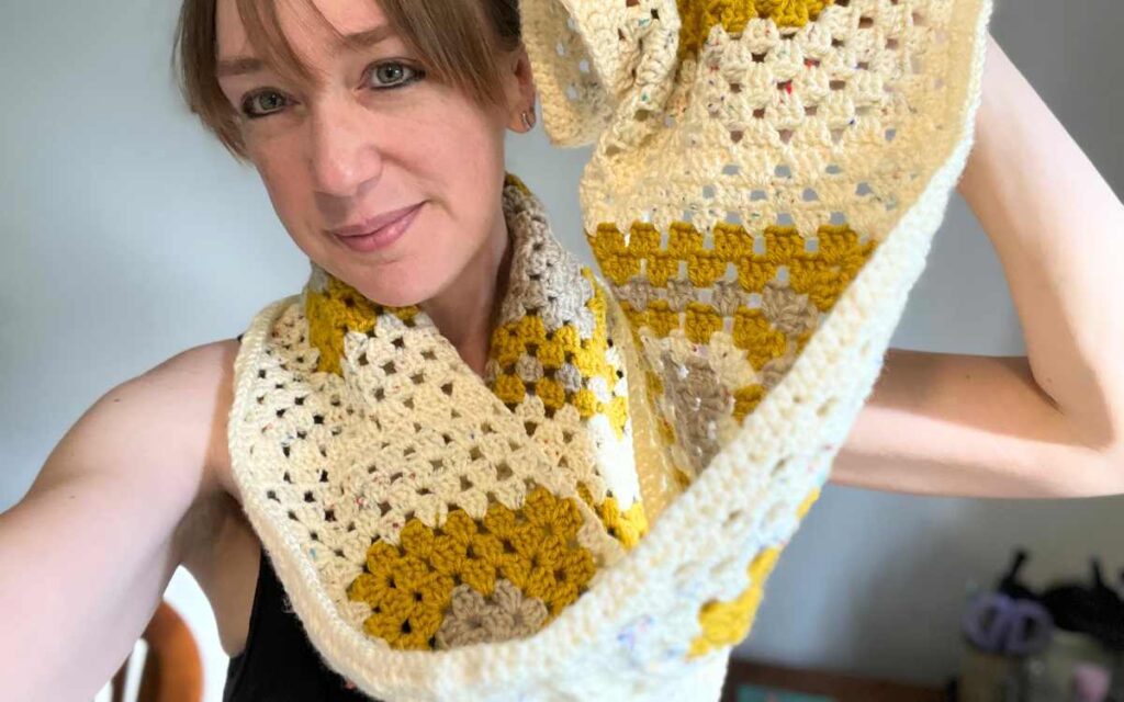 lucy kate crochet granny square scarf