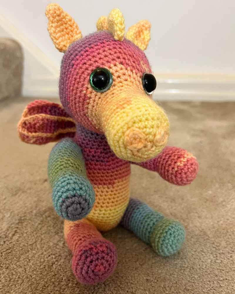 rainbow crocheted dragon