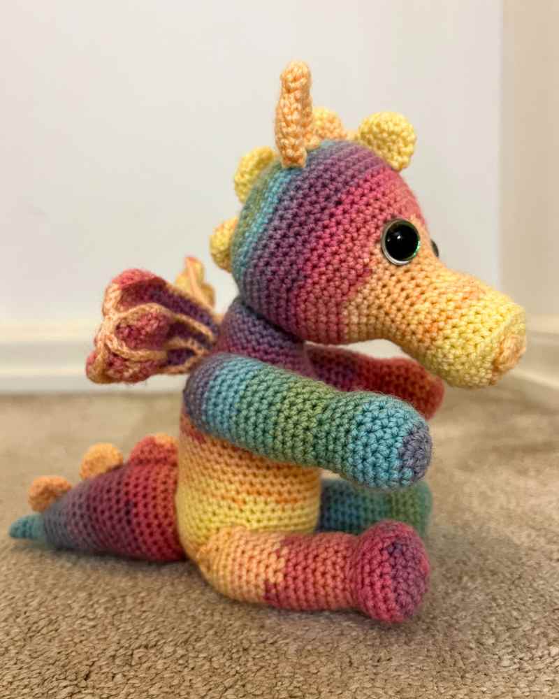 crocheted rainbow dragon