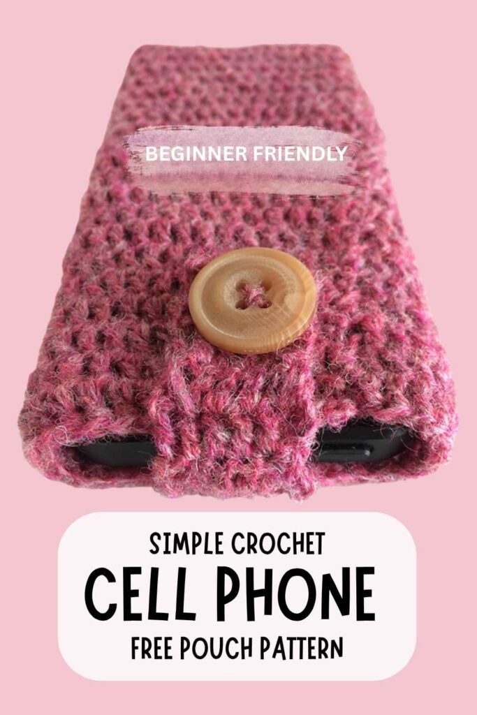 photo of a pink crochet cell phone cover