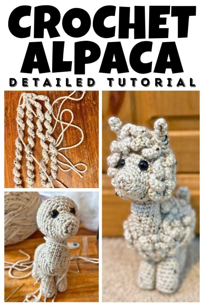 photos of a crochet alpaca