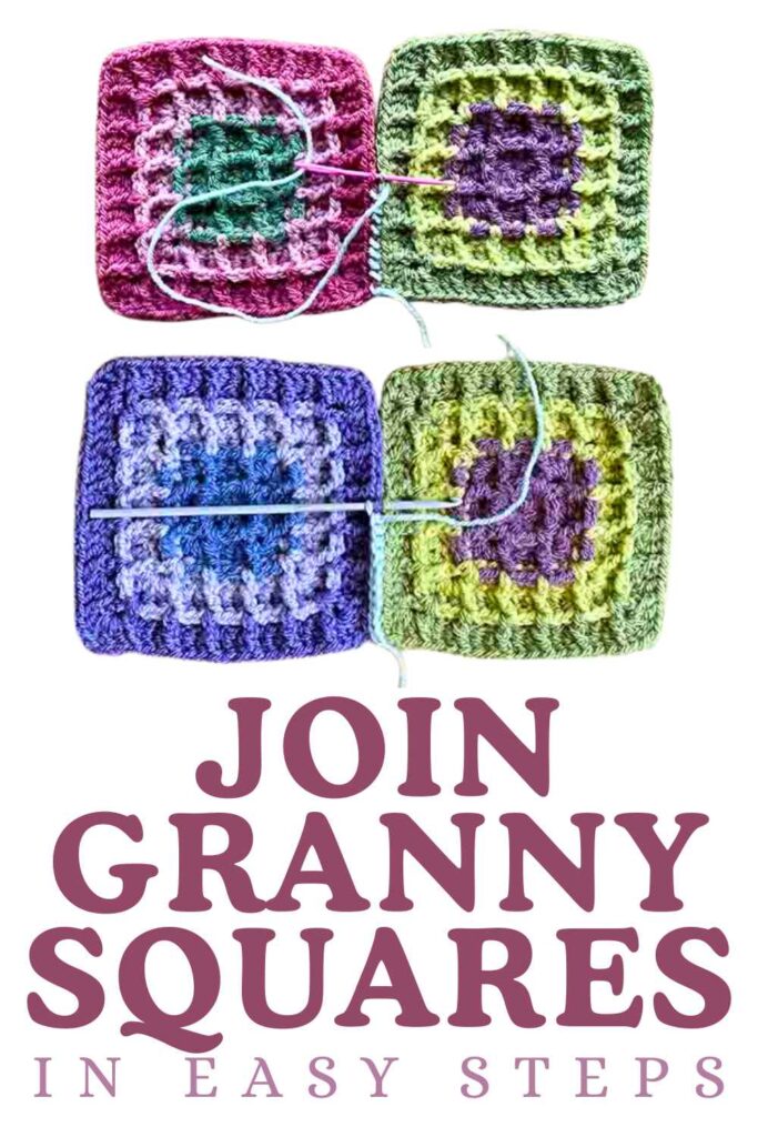 photos of waffle stitch granny squares being joined