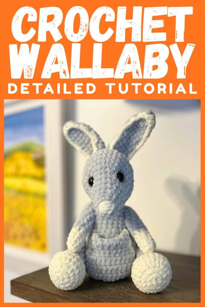photo of a crochet wallaby