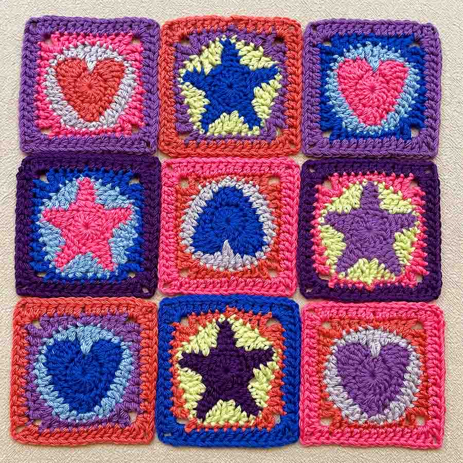 star and heart granny squares