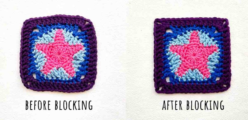 star granny square before and after blocking