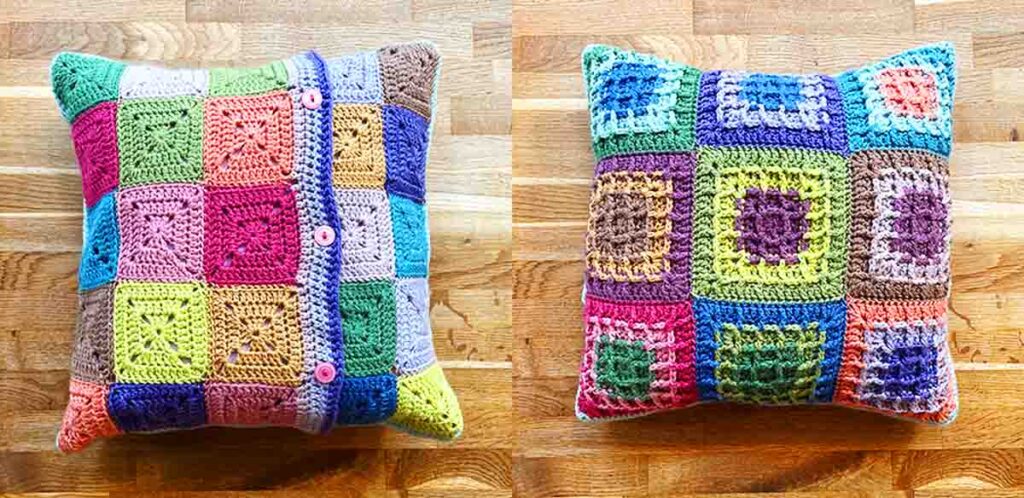 granny square pillow front and reverse