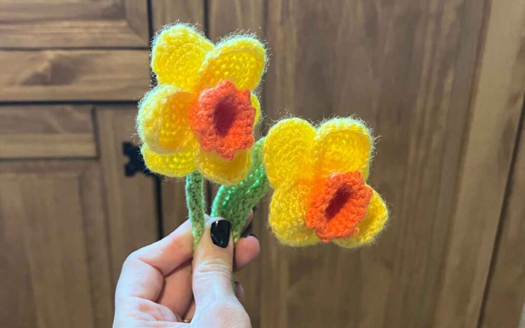 photo of crocheted daffodil flowers