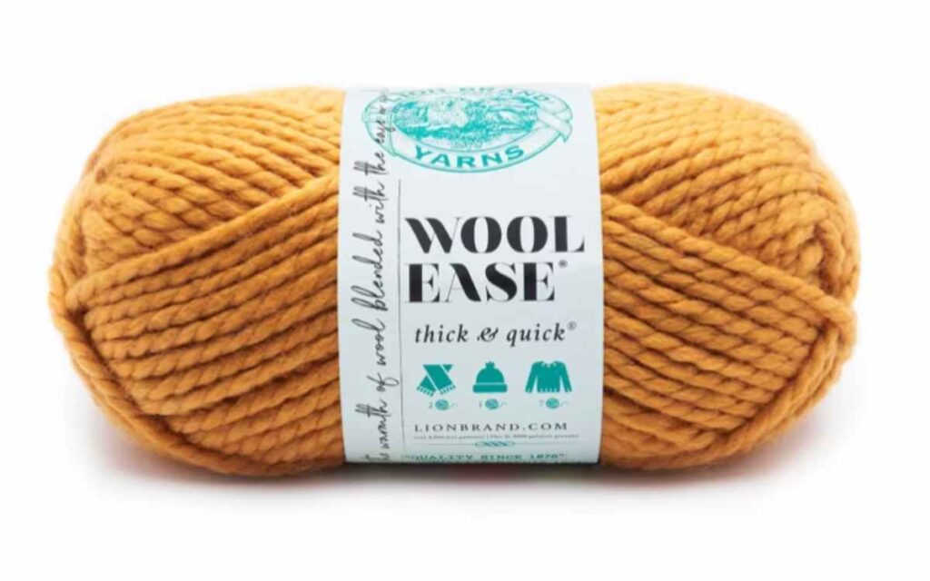 a photo of a skein of lion brand wool ease yarn