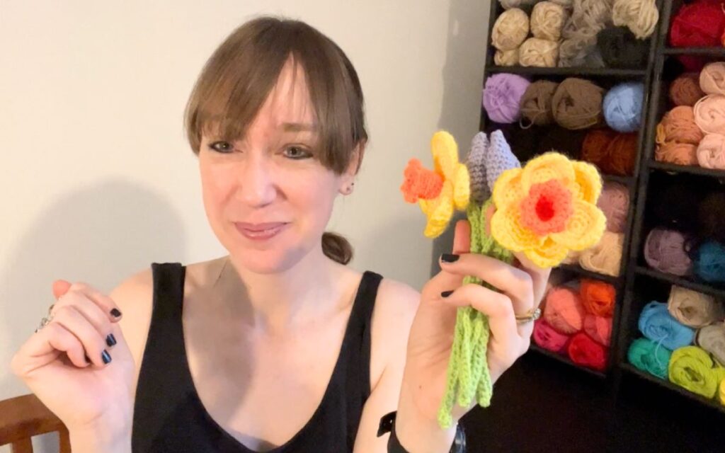 lucy kate crochet with her daffodils