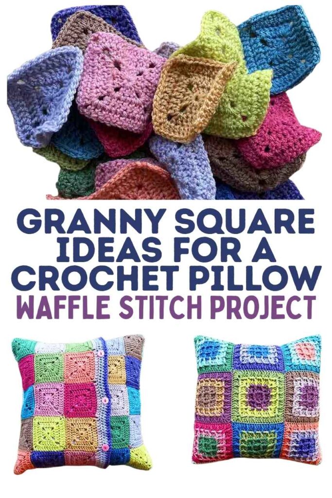 photo of crochet scrap yarn pillow covers