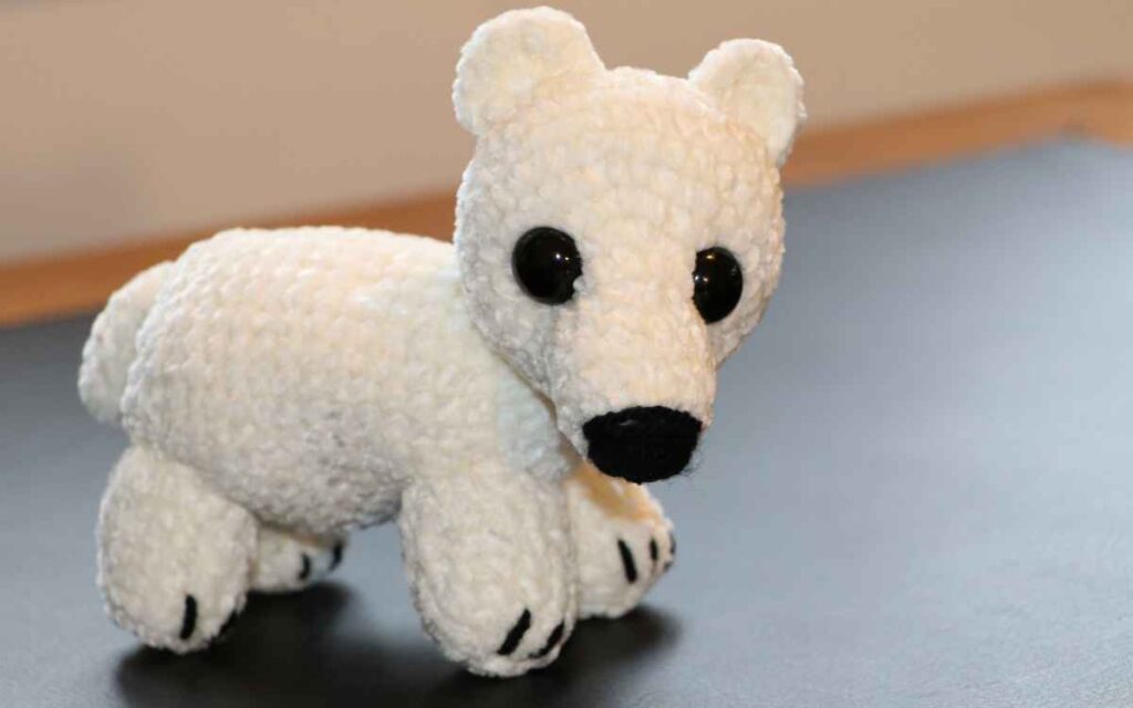 image of a crochet polar bear cub ears