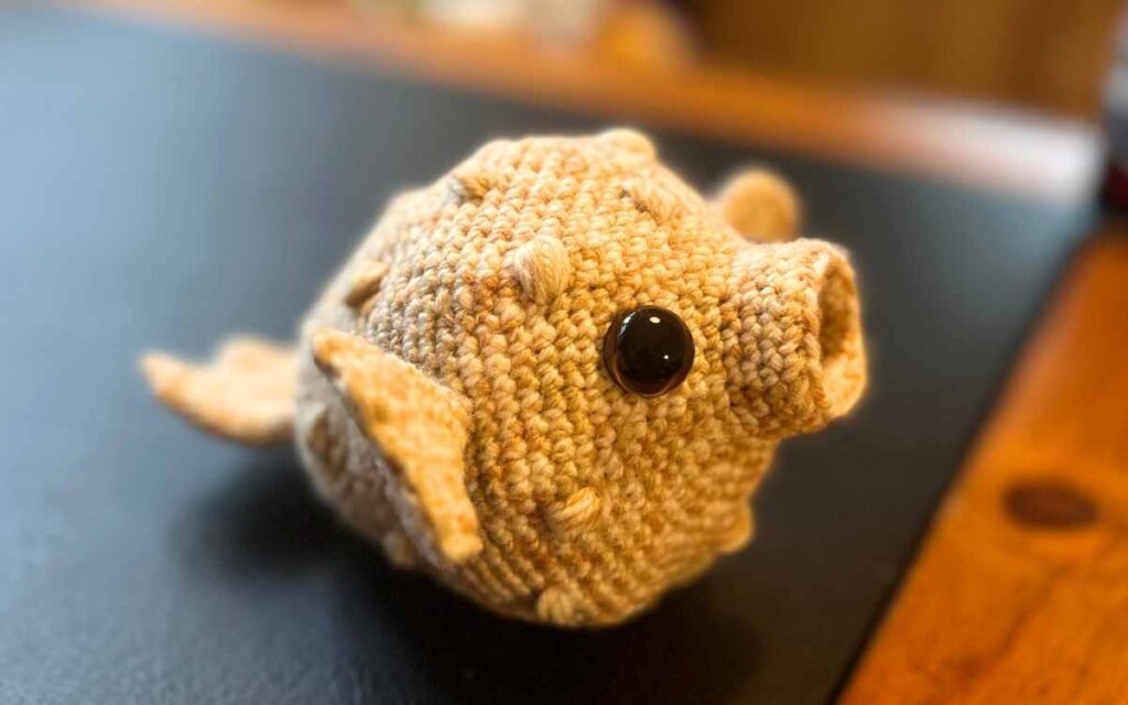 crocheted puffer fish toy