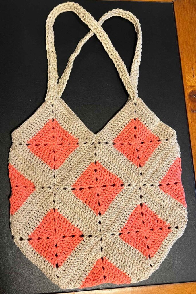 image showing the complete granny square bag
