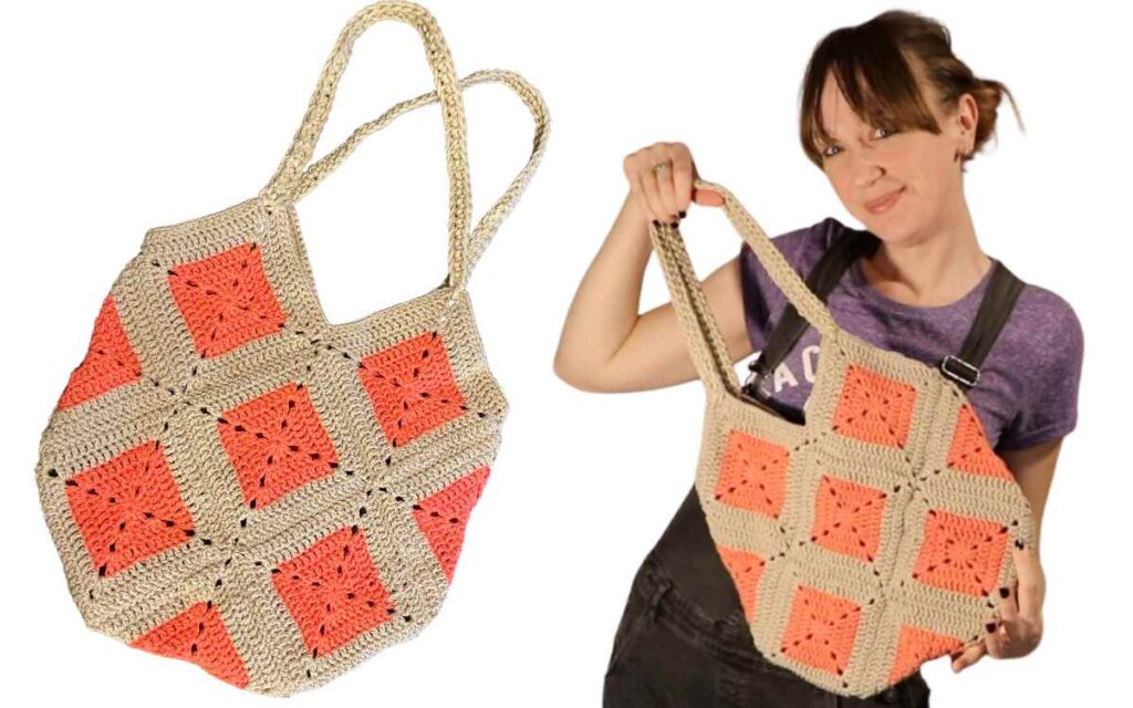 image showing lucy kate crochet's finished granny square bag