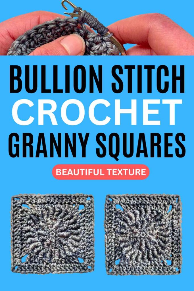 photo of bullion stitch crochet granny squares