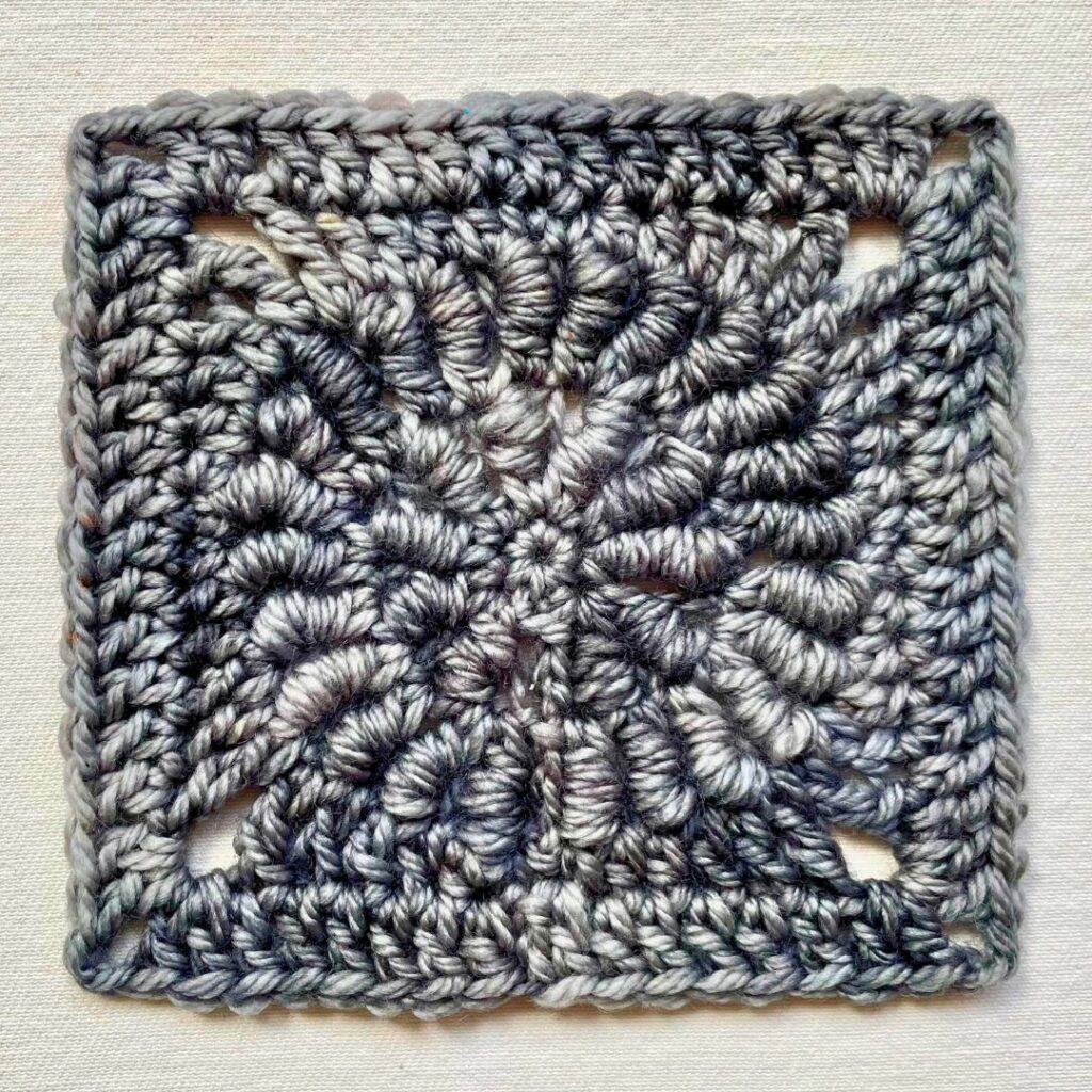 bullion stitch granny square made in rounds