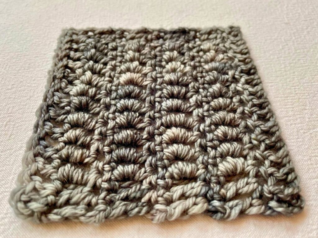 close up of crochet bullion stitches 