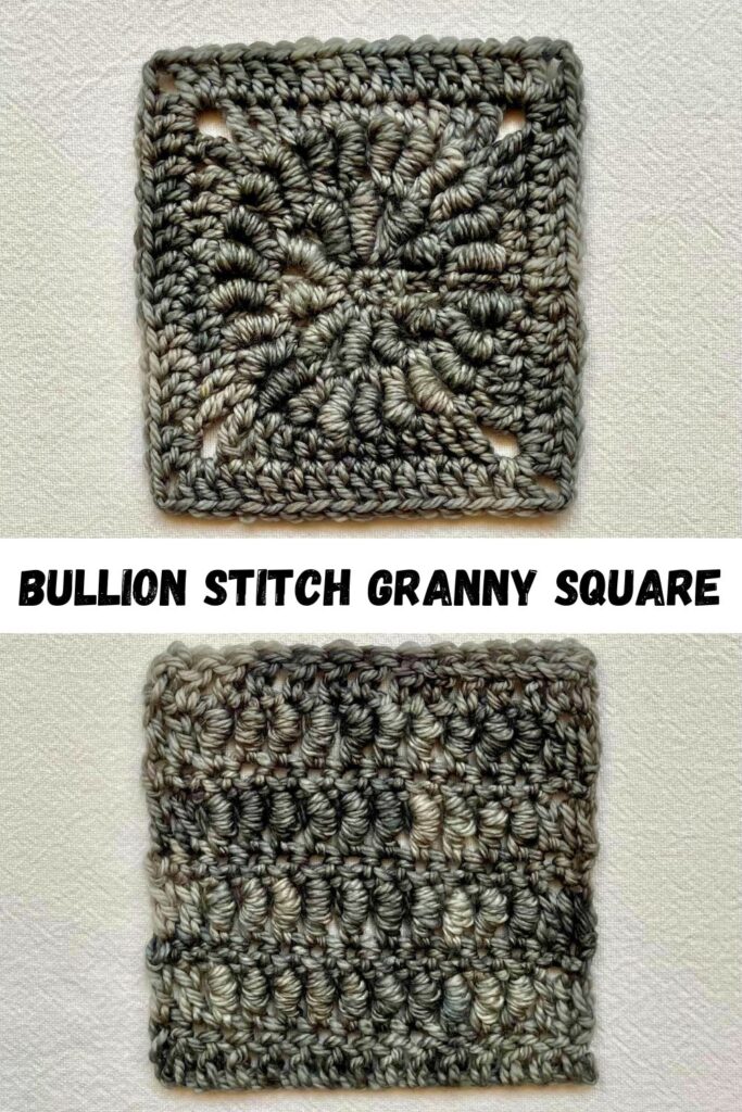 bullion stitch granny square pin