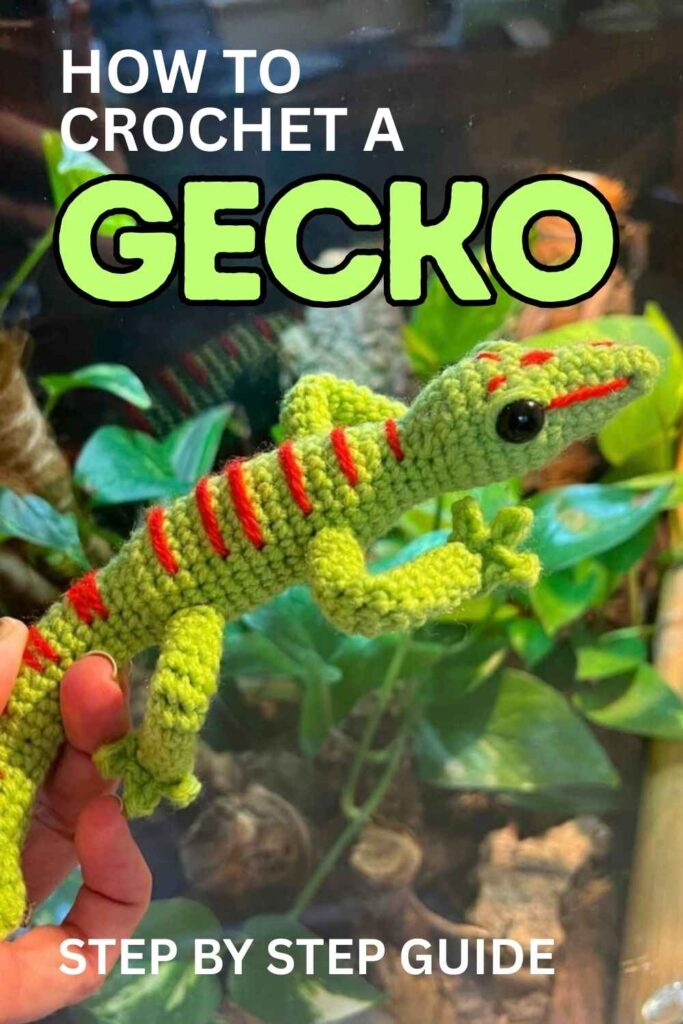 photo of a crochet gecko