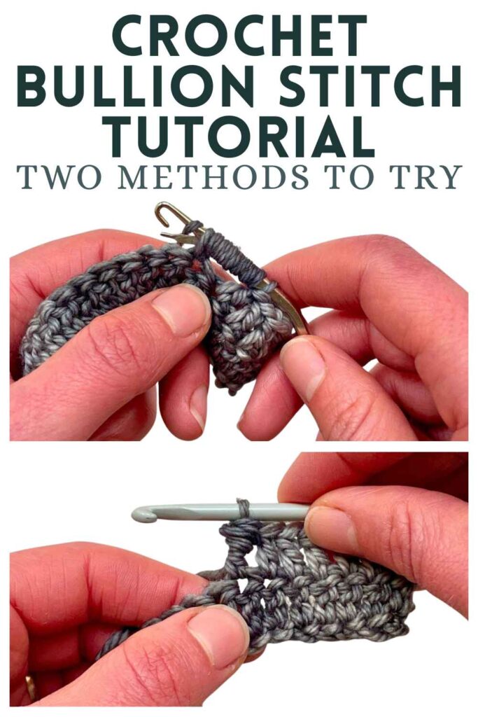 photo of hands working bullion stitch crochet