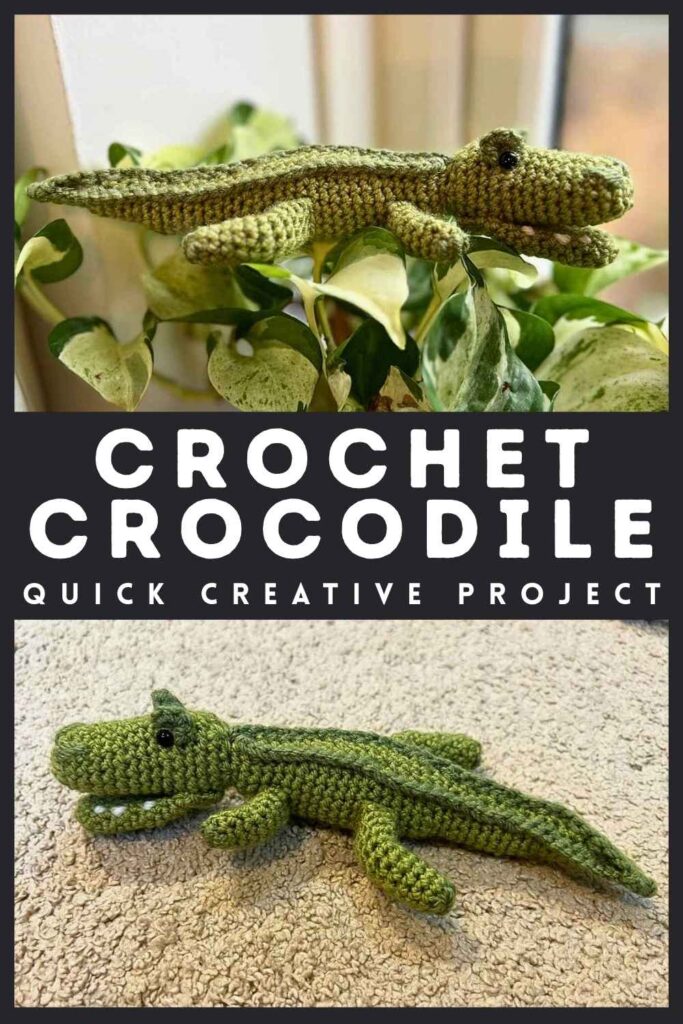 photos of a crochet crocodile