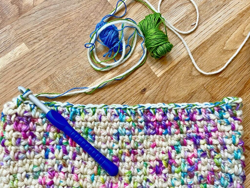 crocheting with 1 strnd of yarn and two of embroidery silk