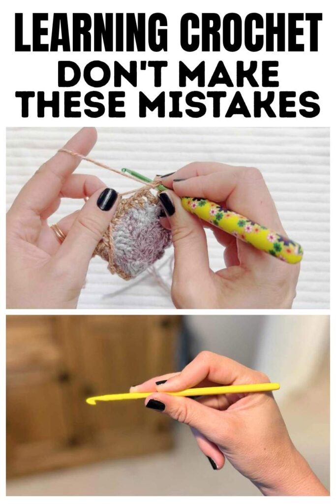 photos of hands with a crochet hook and yarn