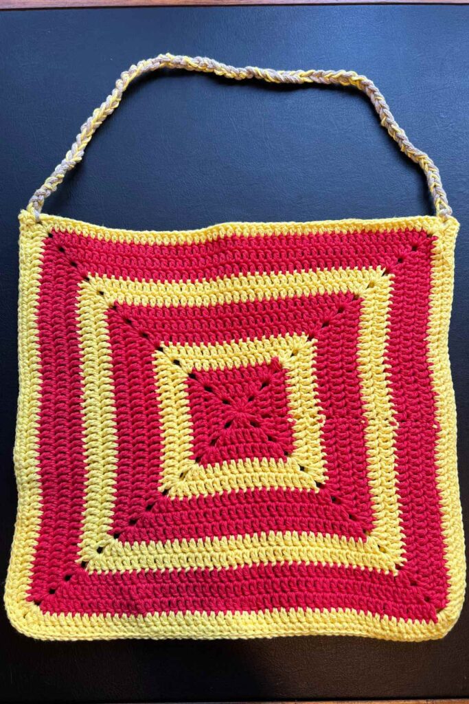 an image showing my complete granny square tote