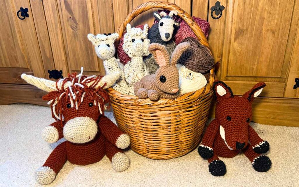 image showing some of lucy kate easton's crochet farm animal designs