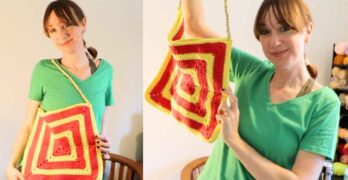 two pictures of me with my easiest crochet tote bag