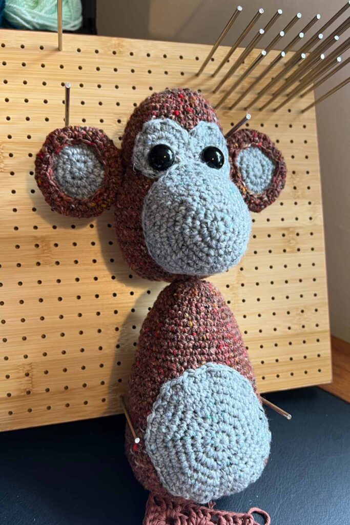image showing my crochet monkey being constructed