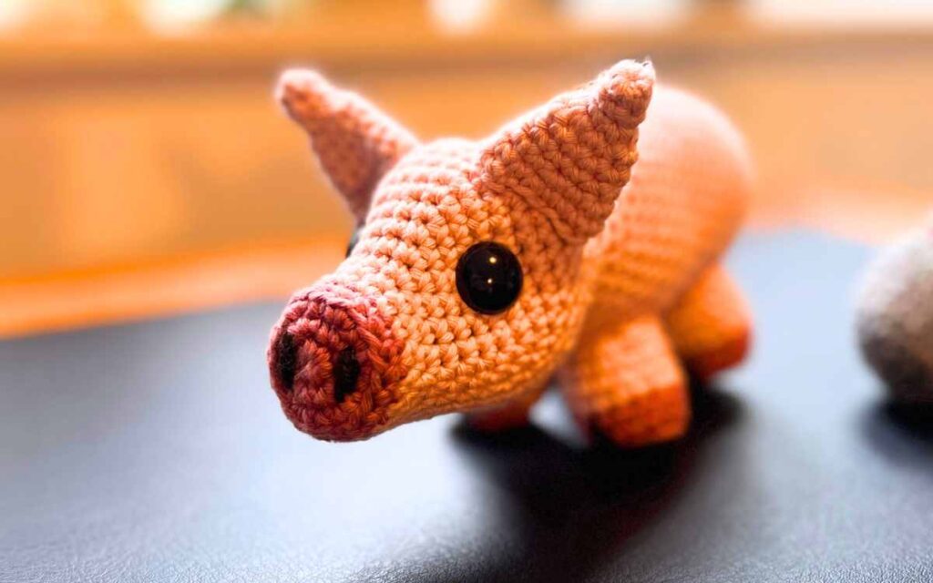 image showing my complete crochet piglet